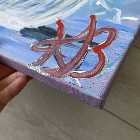 Original Impressionist Flowers Acrylic Painting Purple Blue Red 16x20in Canvas - Picture 9 of 10